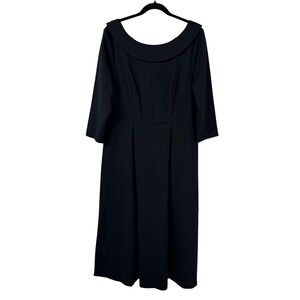 Boden Black Collared Midi Dress 3/4 Sleeve Minimalist Capsule Quiet Luxury 14L